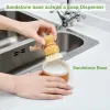 Bamboo Dish Brush Set with Soap Holder, Wooden Dish Scrubber with Soap Dispenser, Natural Kitchen Scrub Brush, Washing Pot/Pans/Cast Iron, 2 Pack
