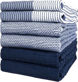 Premium Kitchen Towels (20'x 28', 6 Pack) | Large Cotton Dish Towels | Flat & Terry Highly Absorbent Kitchen Linen Set with Hanging Loop | Navy Blue