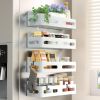 4 Pack Strong Magnetic Spice Rack for Refrigerator, Multipurpose Magnetic Shelf for Fridge with 4 Hooks for kitchen and Bathroom Organization, White