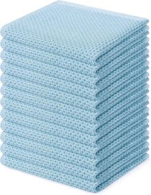 100% Cotton Waffle Weave Kitchen Dish Cloths, Ultra Soft Absorbent Quick Drying Dish Towels, 12 x 12 Inches, 12-Pack, Sky Blue