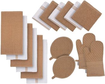 16 Piece Kitchen Dish Cloths Set - 100% Cotton Dish Towels, Heat Resistant Kitchen Mittens and Pot Holder Set, Reusable Dish Rags for Washing Dishes