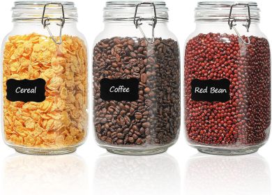 Airtight Glass Canister Set of 3 with Lids 51oz Clear Food Storage Jars Square, Kitchen Pantry Organization Food Storage Container for Canning, Sugar,