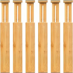 Adjustable Bamboo Drawer Dividers, Expandable Drawer Organizer for Kitchen, Bedroom, Bathroom, Dresser and Office, 6-Pack