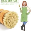 Bamboo Dish Brush Set with Soap Holder, Wooden Dish Scrubber with Soap Dispenser, Natural Kitchen Scrub Brush, Washing Pot/Pans/Cast Iron, 2 Pack