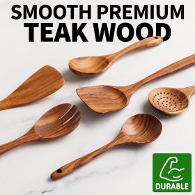 Six-piece wooden cooking spoon set â€“ heat-resistant, smooth teak wood for a comfortable grip â€“ lightweight and durable â€“ easy to clean and perfe