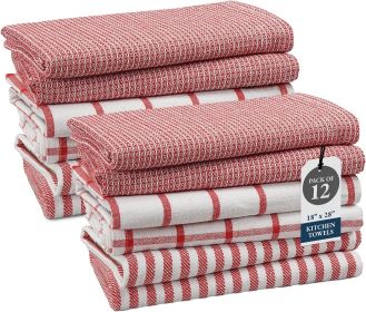Kitchen Towels Set of 12-100% Cotton, Quick-Drying 18' x 28' Absorbent Dish & Tea Towels, Premium Hand Towels for Drying Dishes - Christmas Red