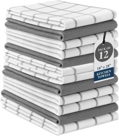 Kitchen Towels & Dishcloths Set of 12-100% Cotton, Quick-Drying 18' x 28' Absorbent Dish & Tea Towels, Soft Hand Towels for Kitchen - Grey