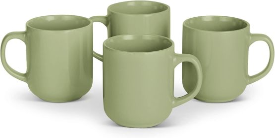 Basics Glazed Stoneware Coffee Mugs, Ceramic 4-Piece Set, 16 oz, Microwave and Dishwasher-Safe, Olive