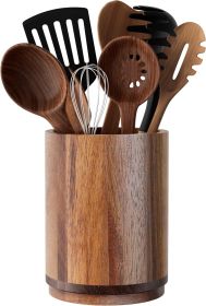 Utensil Holder, Acacia Wood Kitchen Utensil Holder for Countertop, 360°Rotating Cooking Utensil Crock for Kitchen Counter