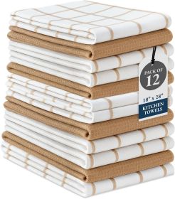 Kitchen Towels & Dishcloths Set of 12-100% Cotton, Quick-Drying 18' x 28' Absorbent Dish & Tea Towels, Soft Hand Towels for Kitchen - Beige