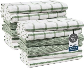 Kitchen Towels Set - Pack of 12 Cotton Dish Towels for Drying Dishes, 18'x 28', Premium Hand Towels, Tea Towel, Quick Drying Kitchen Towel Set - Olive