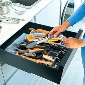 Pull Out Cabinet Organizer Carbon Steel Slide Out Drawer Storage Smooth Quiet Slide Rails for Kitchen Bathroom Living Room Black 11.81x16.92x2.75