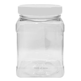 Pride of India | Clear Food Grade PET Plastic Square Grip Storage Jar w/ Cap | 64 Fluid Ounces 7-8 Cup Storage Capacity | Airtight Seal & Easy Ha
