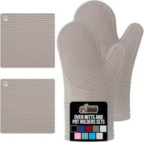 Free Soft Silicone Oven Mitts and Pot Holders Sets of 4, Heat Resistant Waterproof Cooking Gloves, Thick Cotton Lining (Color: Almond)