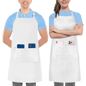 Kitchen 2 Pack Bib Apron, Adjustable with 2 Pockets, Water and Oil Resistant, Cooking Kitchen Chef Apron for Women Men (Fabric type: Polyester)