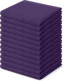 100% Cotton Waffle Weave Kitchen Dish Cloths (Color: Eggplant)