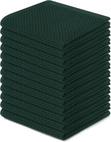 100% Cotton Waffle Weave Kitchen Dish Cloths (Color: Blackish Green)