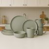 12-Piece Stoneware Dinnerware Sets with Mugs | Microwave & Dishwasher Safe | Non-Toxic Dinner Plates Bowls Set | Stackable Matte Glaze Kitchenware for