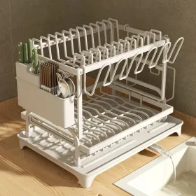 Kitchen Dish Drying Rack - Large Capacity with Drain Board (Color: White)